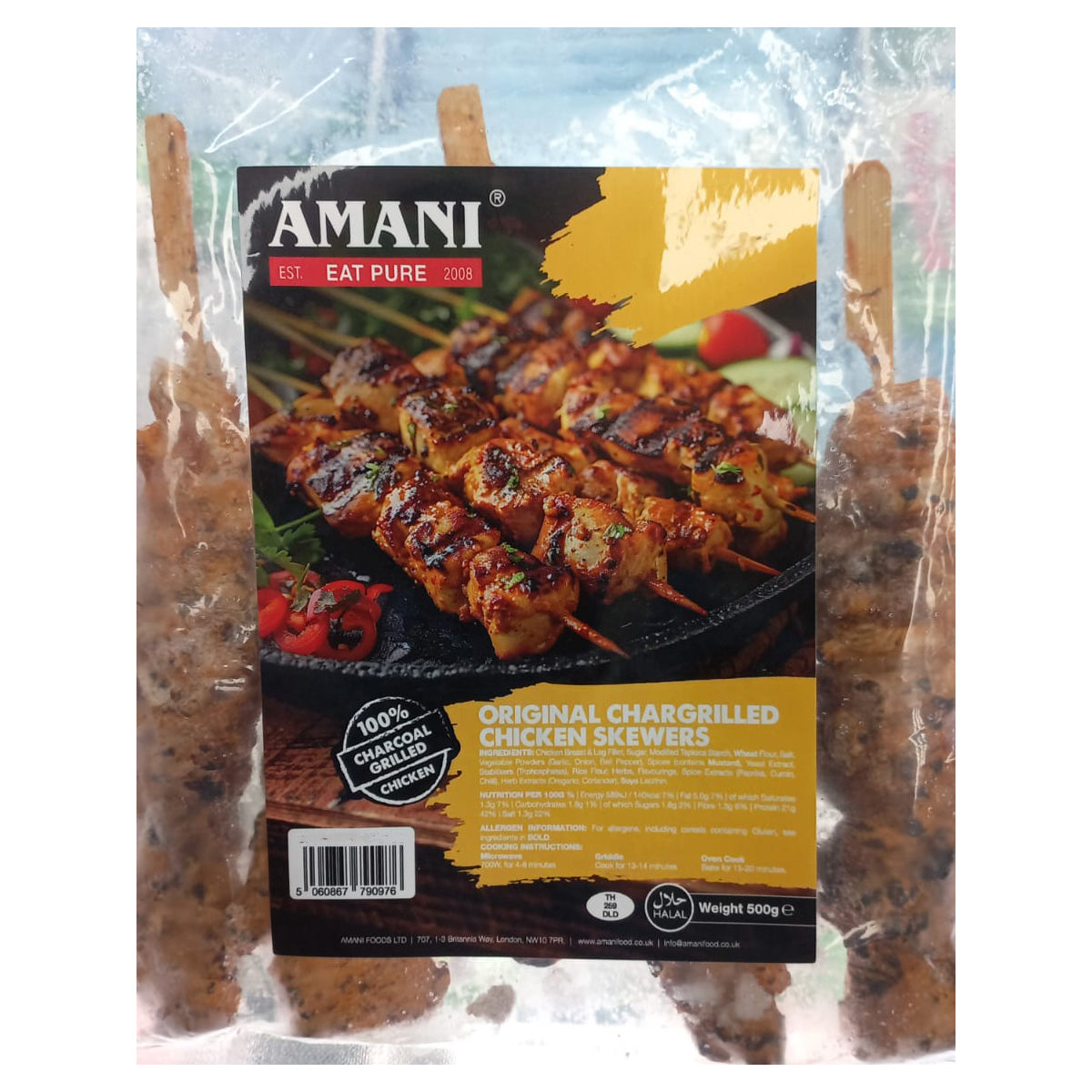 Buy Amani Original Chargrilled Chicken Skewers 500g at Veenas.com - Online Indian Grocery Store UK