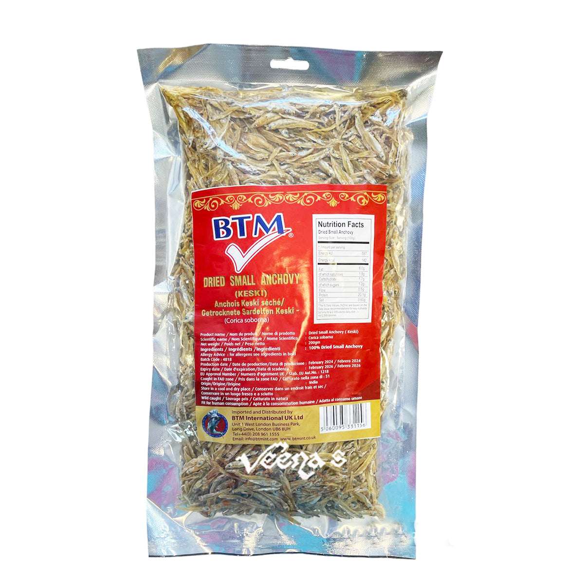 Buy BTM Dried Small Anchovy 200g at Veenas.com - Online Indian Grocery Store UK