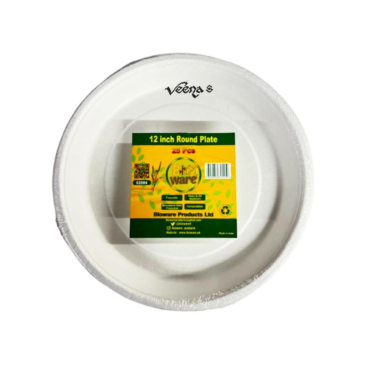 Buy Bioware 12"inch Round Plates (25Pcs) at Veenas.com - Online Indian Grocery Store UK