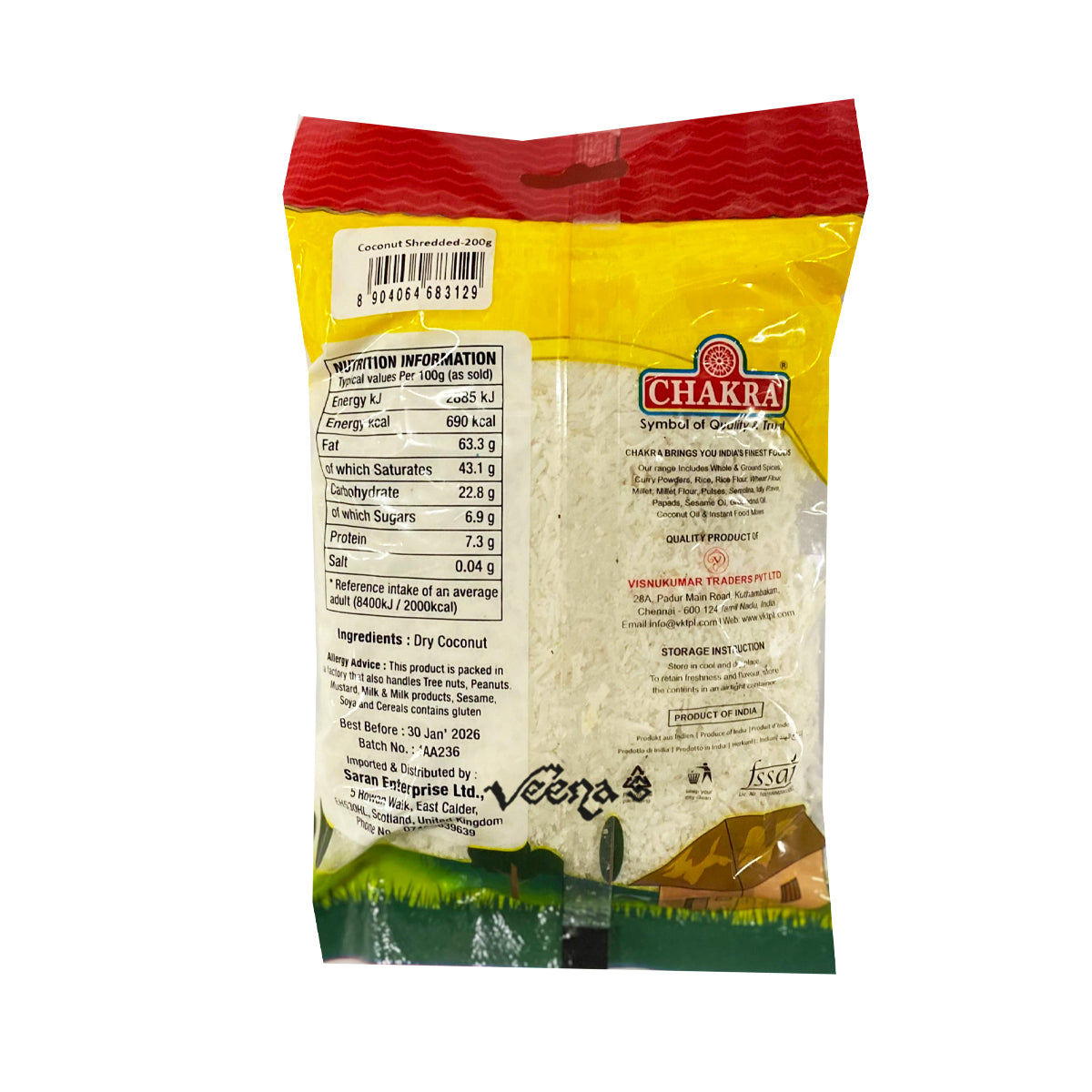 Buy Chakra Shredded Coconut 200g at Veenas.com - Online Indian Grocery Store UK