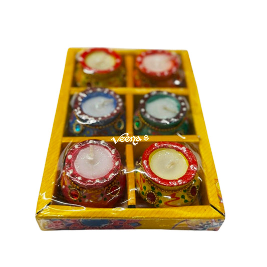 Clay Pot Matka Wax Diya Set (6Pcs)