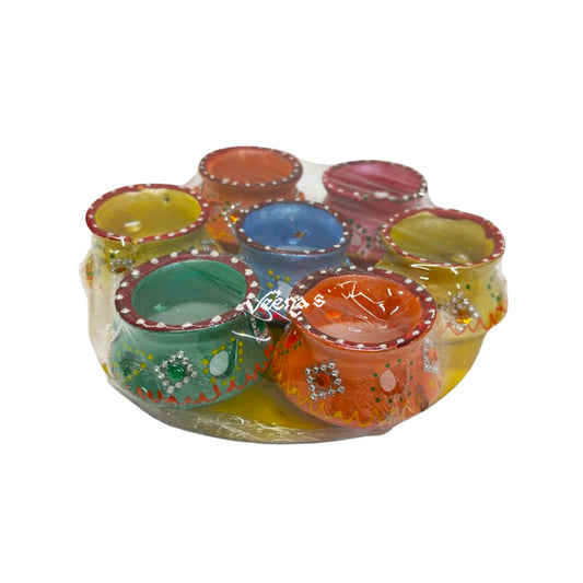 Clay Pot Matka Wax Diya Set (Set of 7 Pieces)