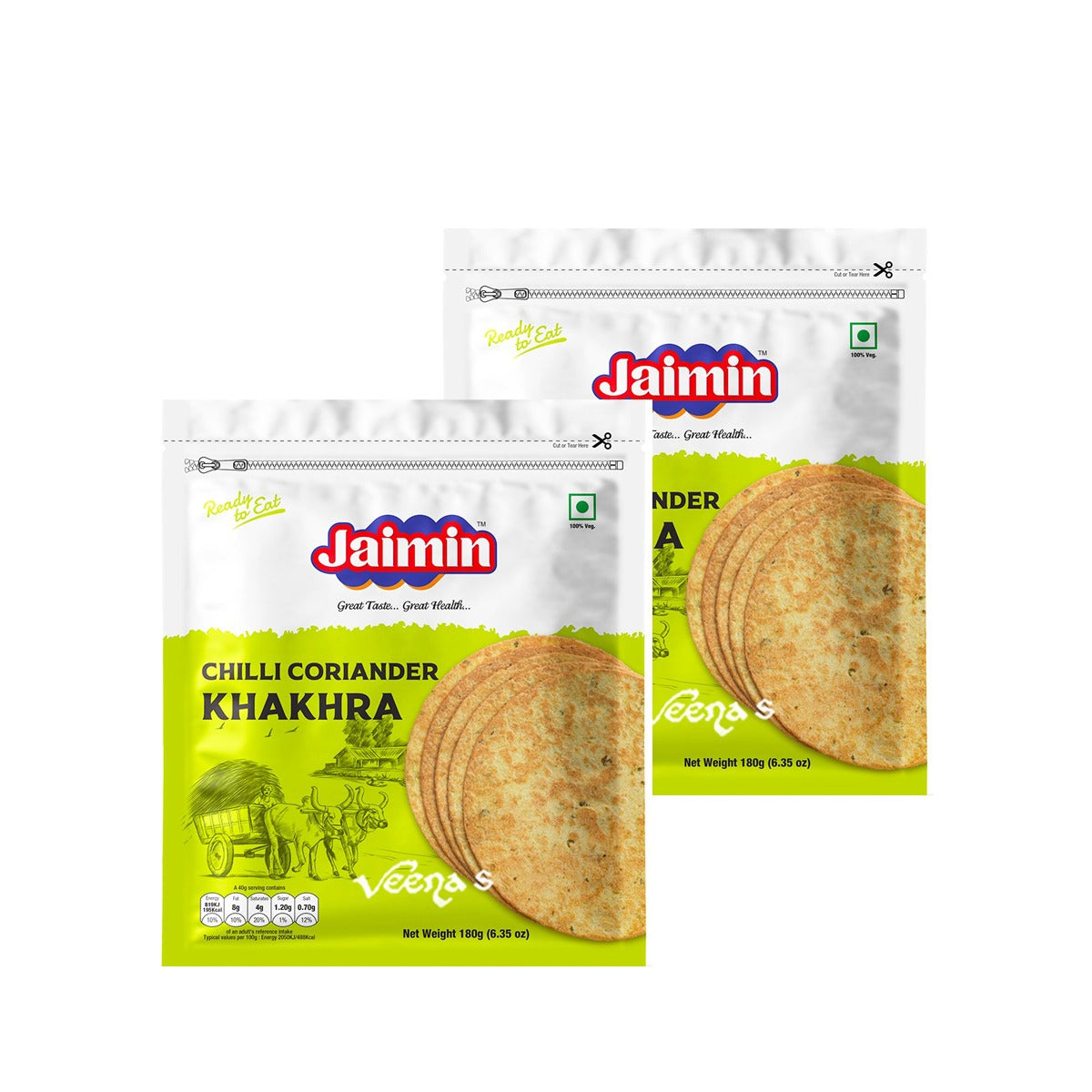 Buy Jaimin Chilli Coriander Khakhra Pack of 2 200g at Veenas.com - Online Indian Grocery Store UK