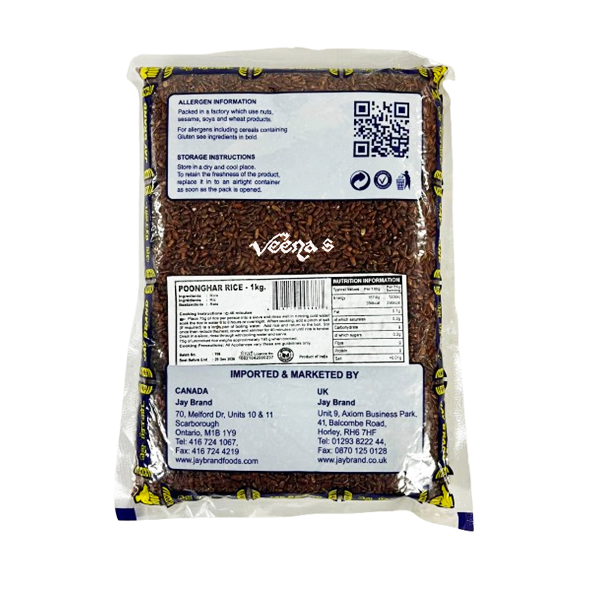 Buy Jay Brand Poonghar Rice 1kg at Veenas.com - Online Indian Grocery Store UK