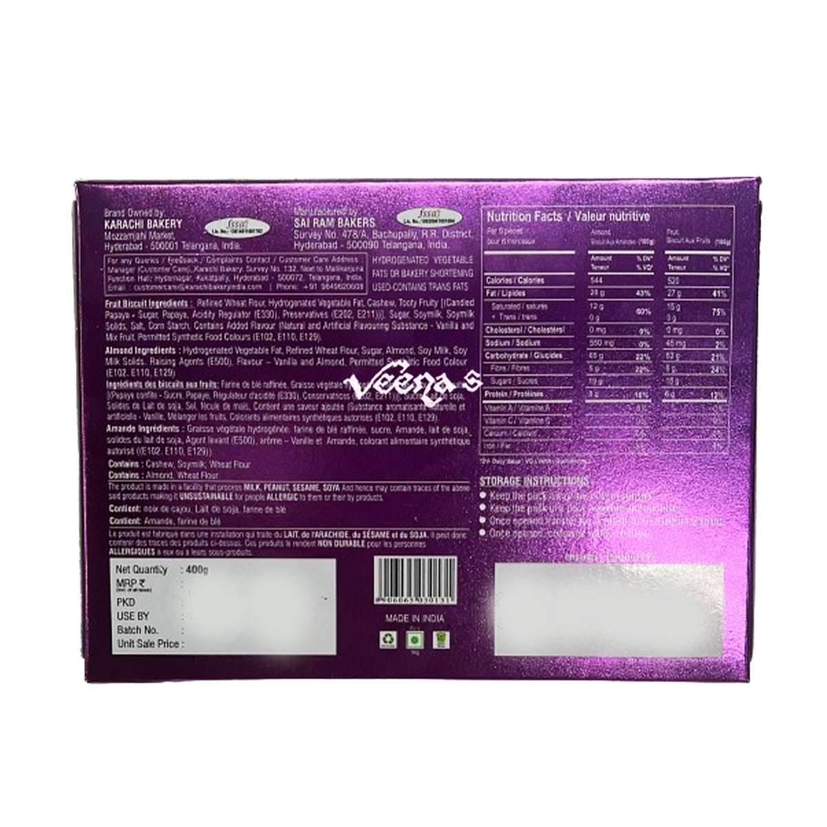Buy Karachi 2 in 1 Fruit & Almond Biscuit 400g at Veenas.com - Online Indian Grocery Store UK