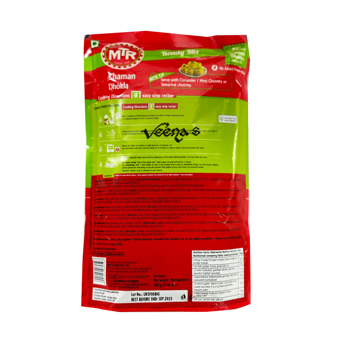 Buy MTR Khaman Dhokla Ready Mix 500g at Veenas.com - Online Indian Grocery Store UK