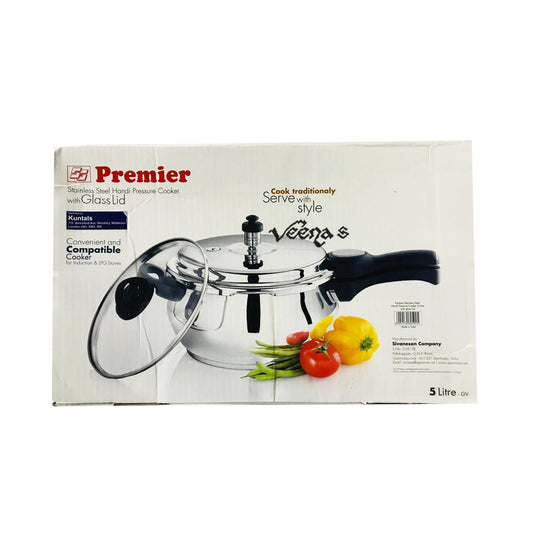 Premier Stainless Steel Handi Pressure Cooker with Glass Lid 5L