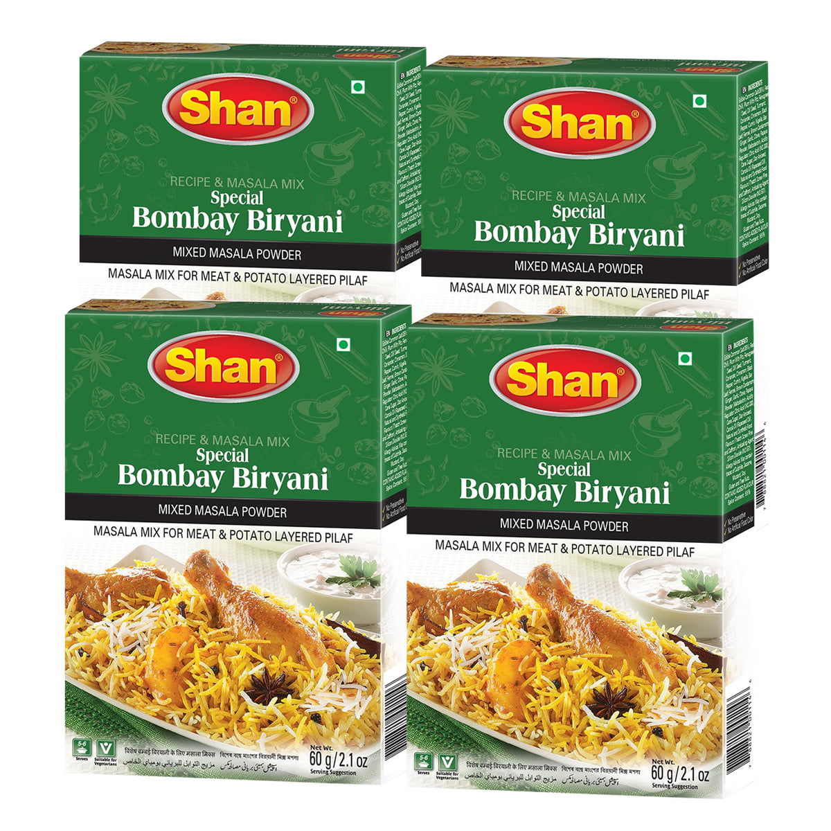 Buy Shan Special Bombay Biryani Masala 60g (pack of 4) at Veenas.com - Online Indian Grocery Store UK