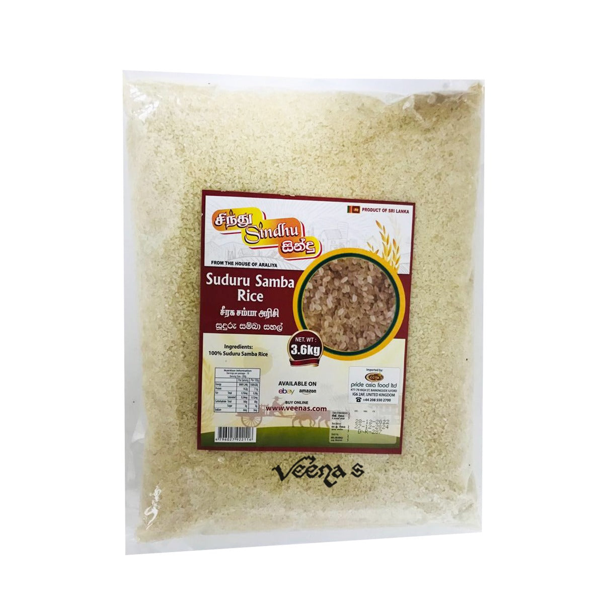 Buy Sindhu Sudur Samba Rice 3.6kg at Veenas.com - Online Indian Grocery Store UK