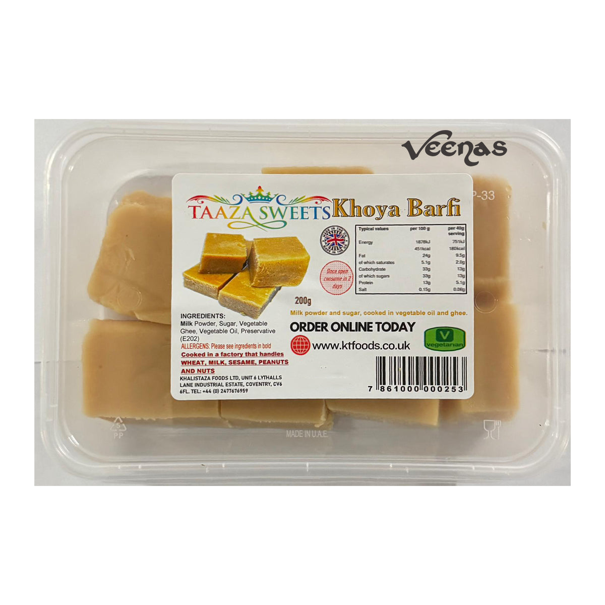 Buy Taaza Sweets Khoya Barfi 200g at Veenas.com - Online Indian Grocery Store UK
