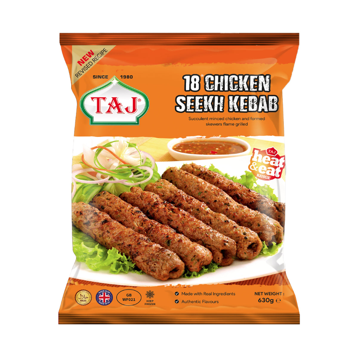 Buy Taj 18 Chicken Seekh Kebab 630g at Veenas.com - Online Indian Grocery Store UK