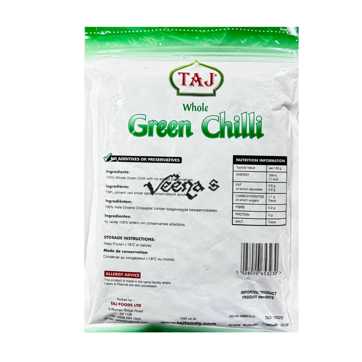 Buy Taj Whole Green Chilli 300g at Veenas.com - Online Indian Grocery Store UK