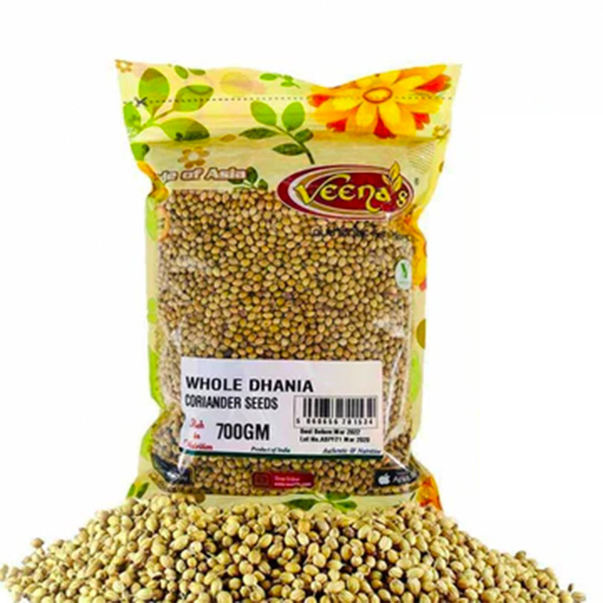 Buy Veena's Whole Dhania (Coriander Seeds) 700g at Veenas.com - Online Indian Grocery Store UK