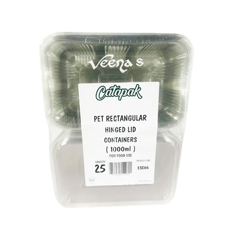 Udl Catapak Pet Rect Hinged Lid Containers 1000ml (ESC06)