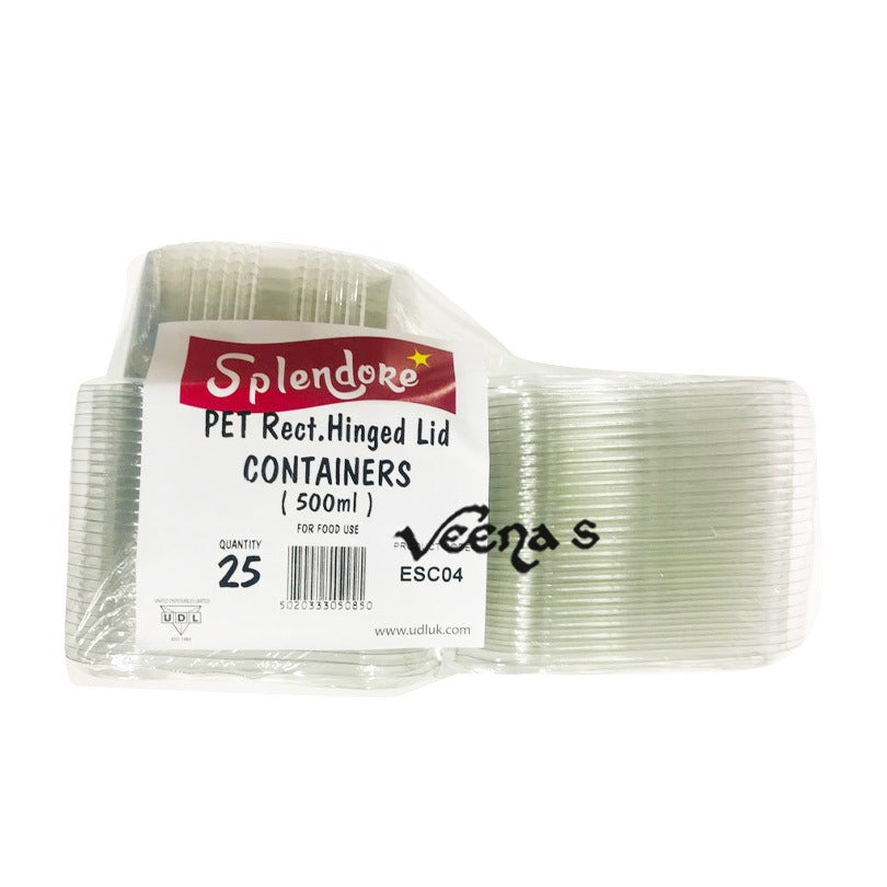 Udl Splendore Pet Rect Hinged Lid Containers 500ml (ESC04)