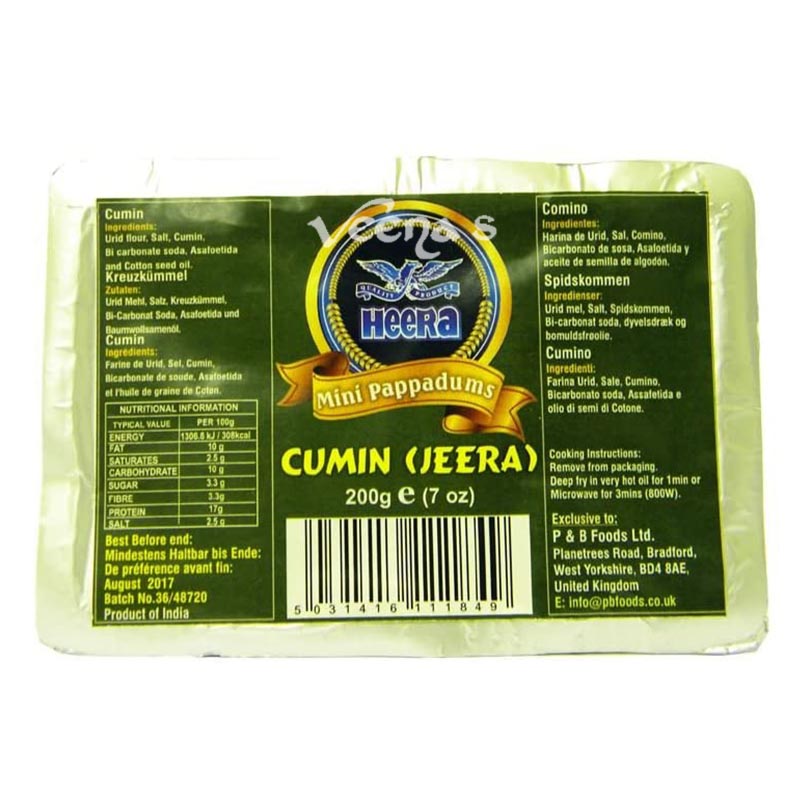 Buy Heera Cumin Jeera Mini Pappadums 200g at Veenas.com - Online Indian Grocery Store UK
