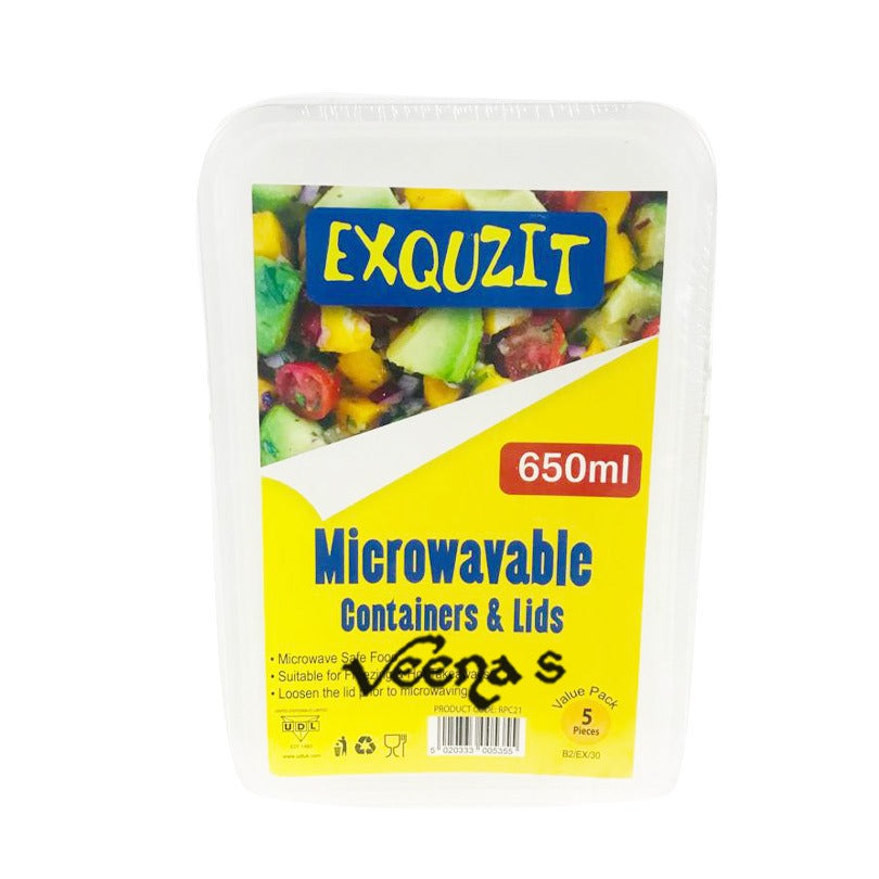 Buy Exquzit 650ml Microwavable Containers & Lids 5Pcs at Veenas.com - Online Indian Grocery Store UK