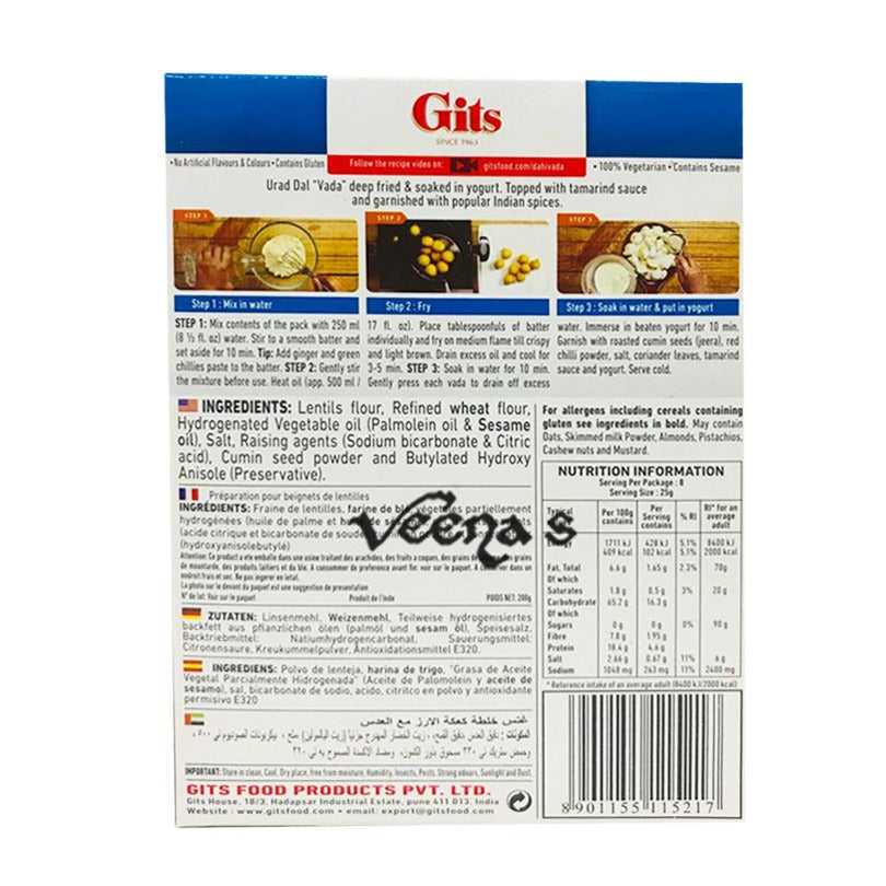 Buy Gits Dahi Vada Mix 200g at Veenas.com - Online Indian Grocery Store UK