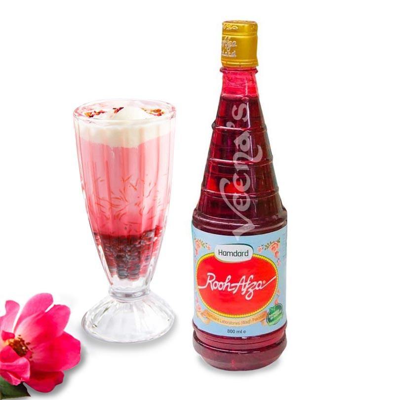 Buy Hamdard Rooh Afza Rose Syrup 800ml at Veenas.com - Online Indian Grocery Store UK
