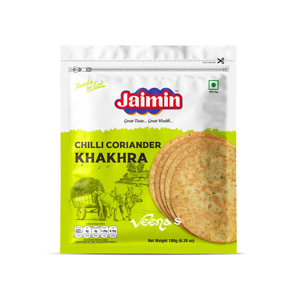 Buy Jaimin Chilli Coriander Khakhra 180g at Veenas.com - Online Indian Grocery Store UK