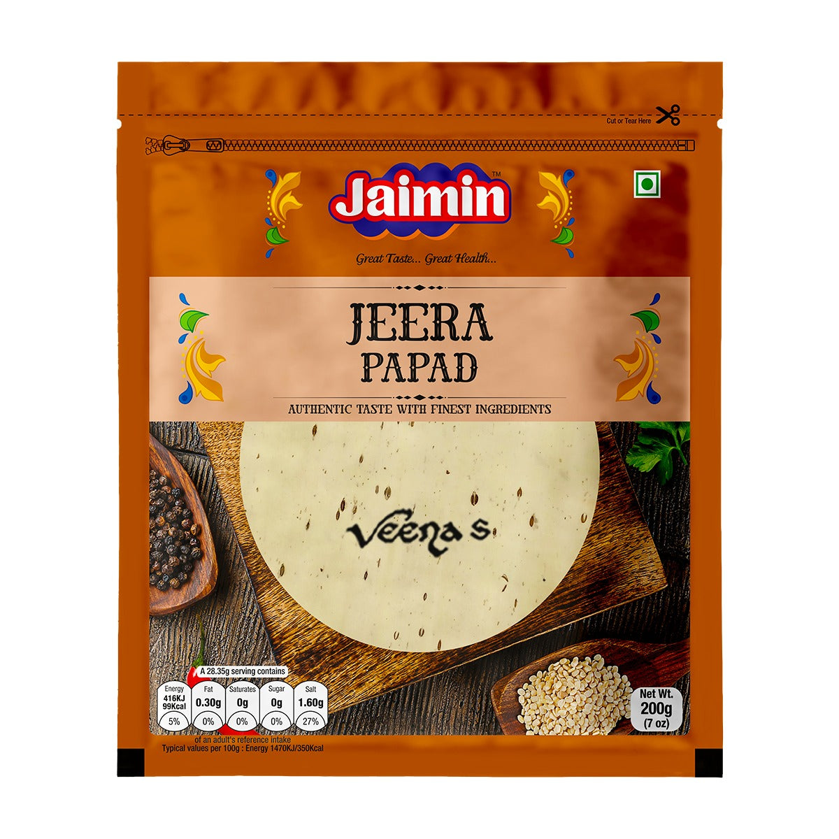 Buy Jaimin Jeera Papad 200g at Veenas.com - Online Indian Grocery Store UK
