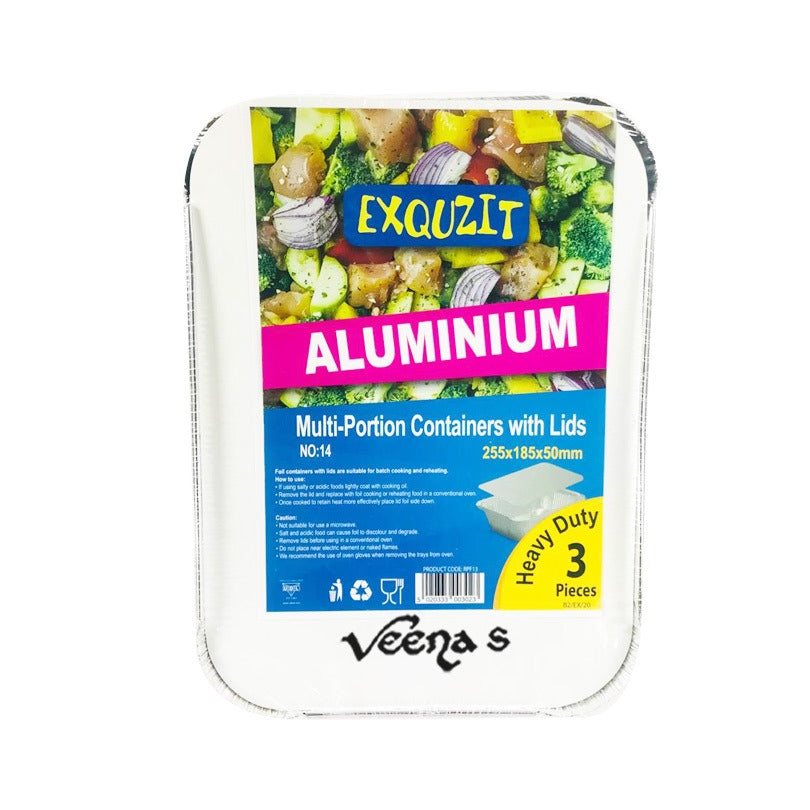 Buy Exquzit No.14 Aluminium Multi-Portion Containers with Lids Heavy Duty 3Pcs at Veenas.com - Online Indian Grocery Store UK