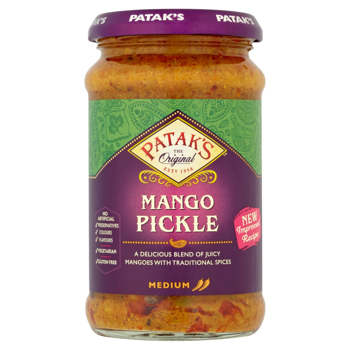 Buy Pataks Mango Pickle Medium 283g at Veenas.com - Online Indian Grocery Store UK