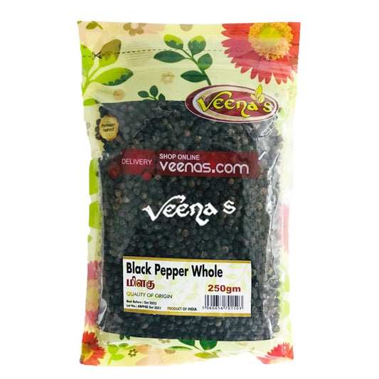 Veena's Black Pepper Whole 250g - Rich And Intense Flavor