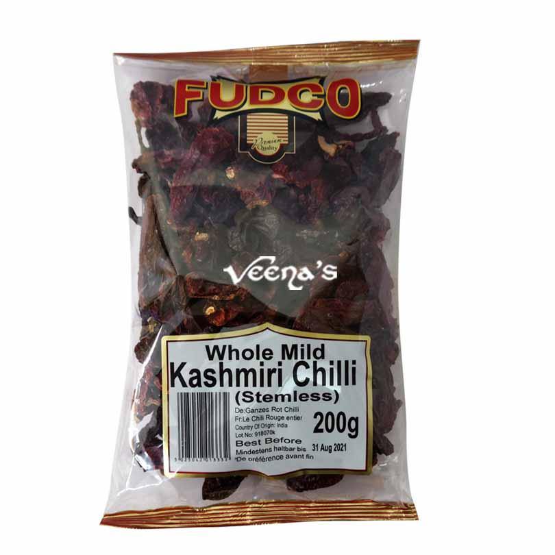 Buy Fudco Kashmiri Chilli Whole 200g at Veenas.com - Online Indian Grocery Store UK