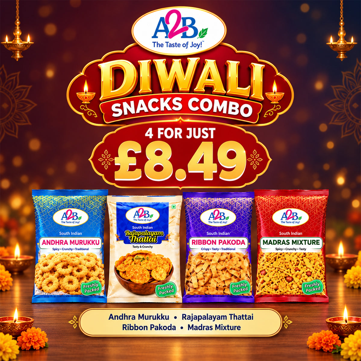 Buy A2B Diwali Snack Combo at Veenas.com - Online Indian Grocery Store UK