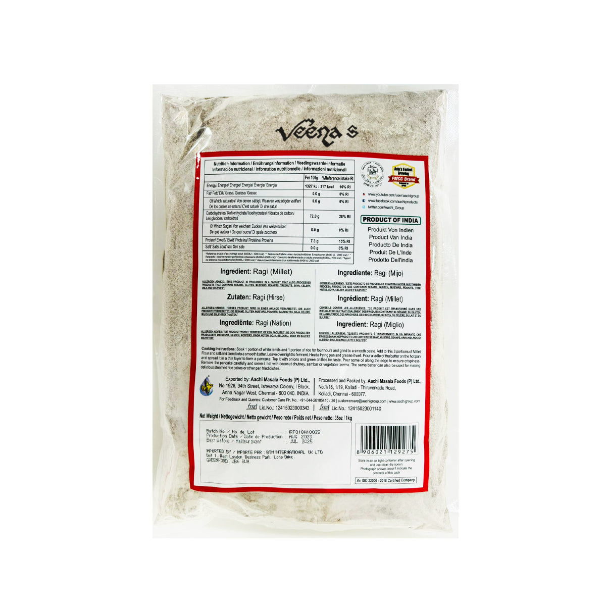 Buy Aachi Millet Flour 1kg at Veenas.com - Online Indian Grocery Store UK