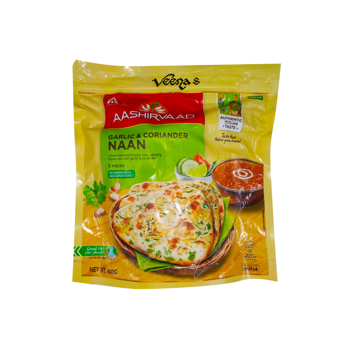 Aashirvaad Garlic & Coriander Naan 400g– Veenas.com