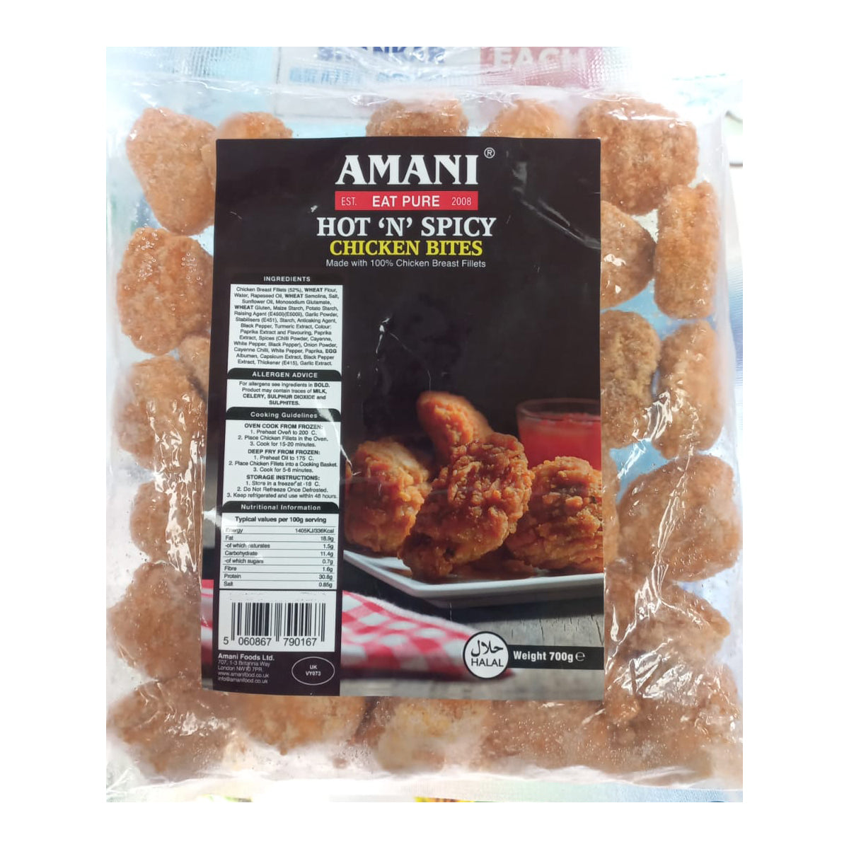 Buy Amani Hot 'N' Spicy Chicken Bites 700g at Veenas.com - Online Indian Grocery Store UK