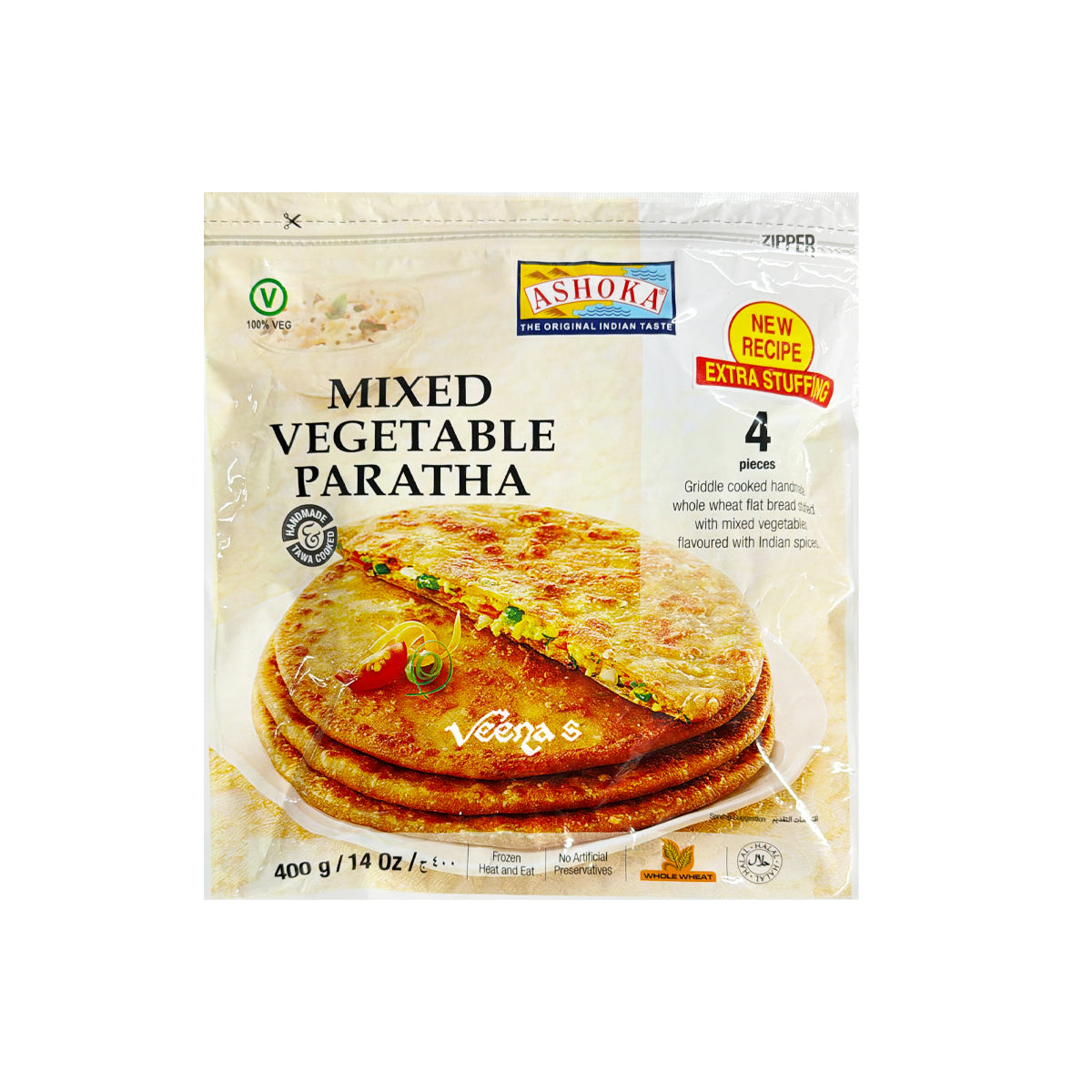 Buy Ashoka Mixed Vegetable Paratha (4 Pieces) 400g at Veenas.com - Online Indian Grocery Store UK