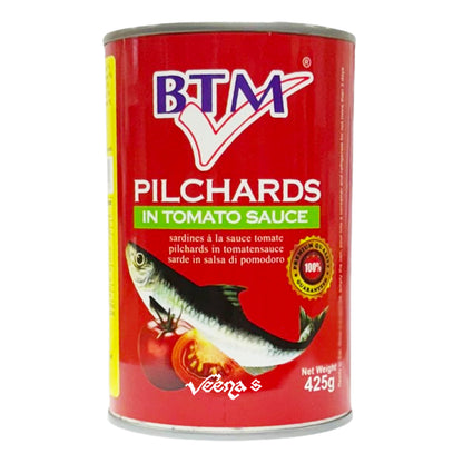 Buy BTM Pilchards in Tomato Sauce 425g at Veenas.com - Online Indian Grocery Store UK