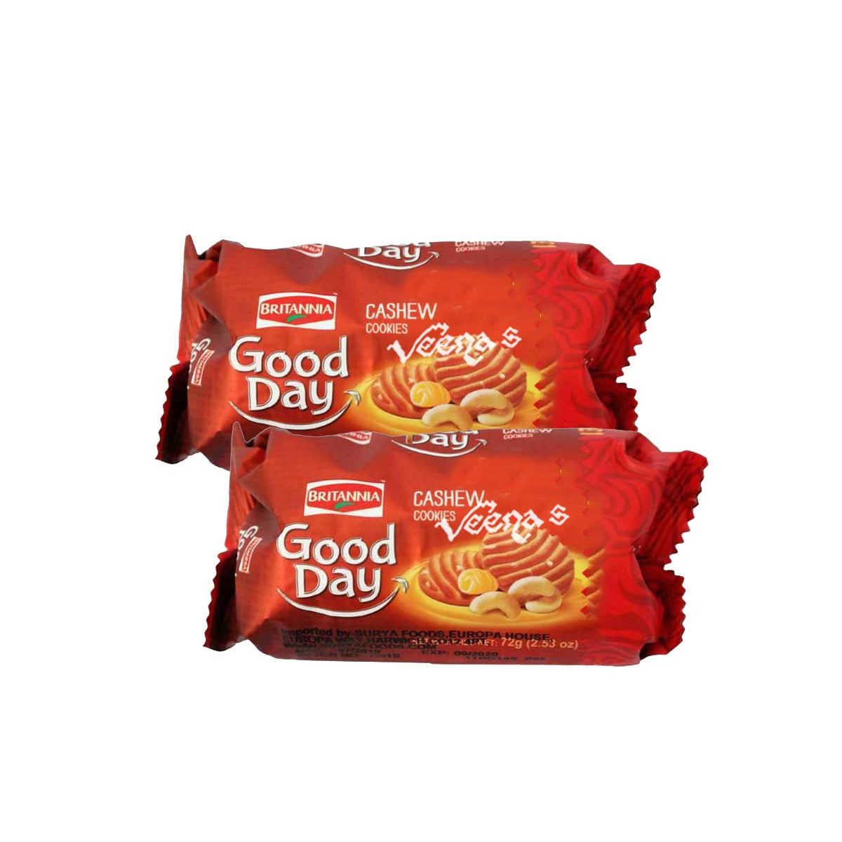 Buy Britannia Good Day Cookies Cashews 72g (Pack of 2) at Veenas.com - Online Indian Grocery Store UK