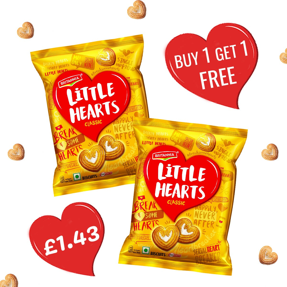 Buy Britannia Little Hearts 75g (Buy 1 Get 1 Free) at Veenas.com - Online Indian Grocery Store UK