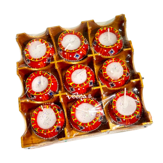 Clay Pot Matki Wax Diya (Set of 9 Pieces)