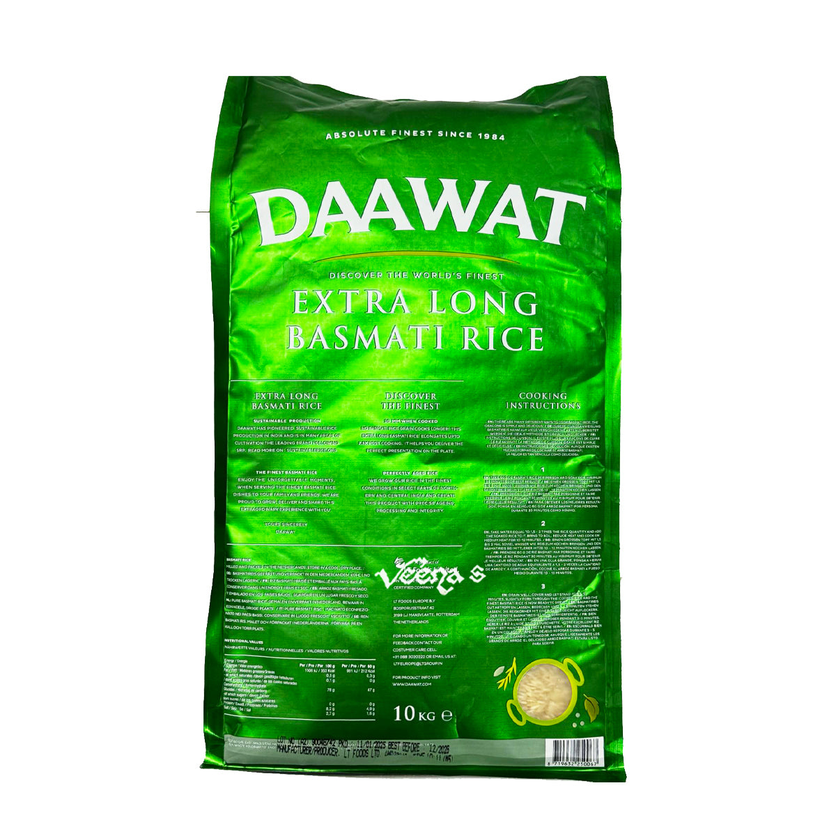 Buy Daawat Extra Long Basmati Rice (Green) 10kg at Veenas.com - Online Indian Grocery Store UK