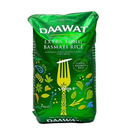 Buy Daawat Extra Long Basmati Rice (Green) 2kg at Veenas.com - Online Indian Grocery Store UK