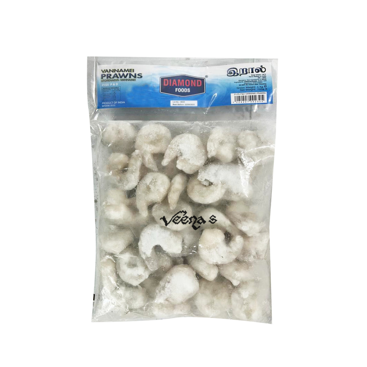 Buy Diamond 21/25 Prawns Peeled 1kg at Veenas.com - Online Indian Grocery Store UK