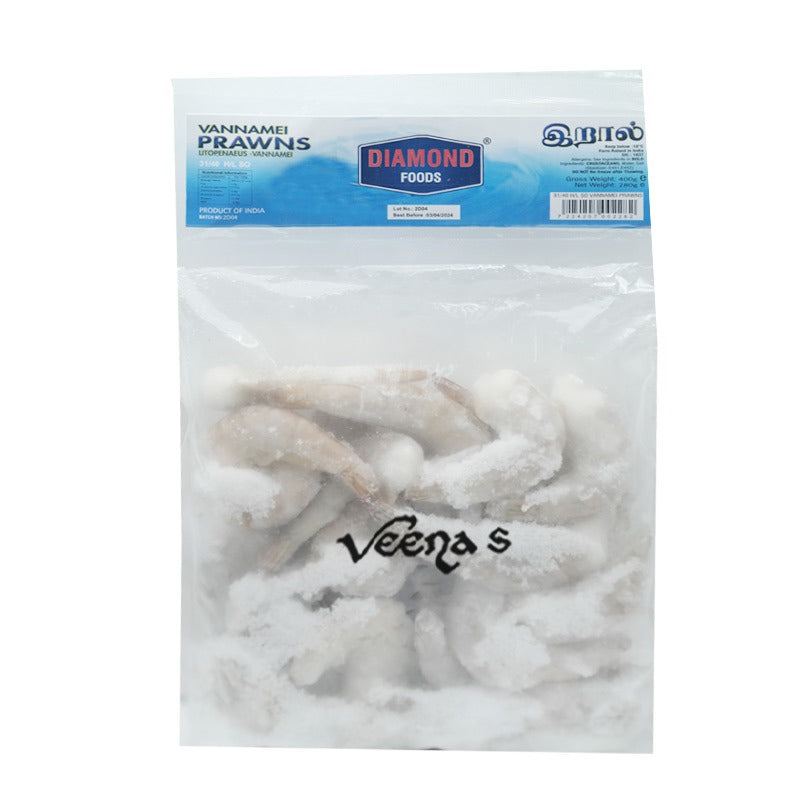 Buy Diamond Vannamei Prawn 31/40 HLSO 400g at Veenas.com - Online Indian Grocery Store UK