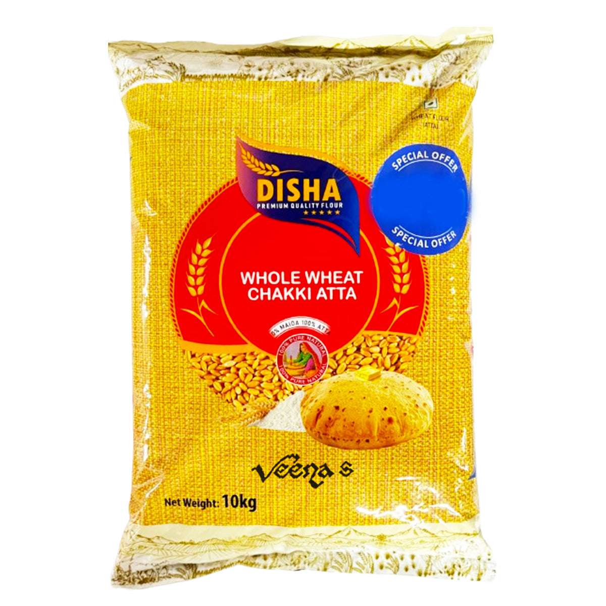 Buy Disha Whole Wheat Chakki Atta 10kg at Veenas.com - Online Indian Grocery Store UK