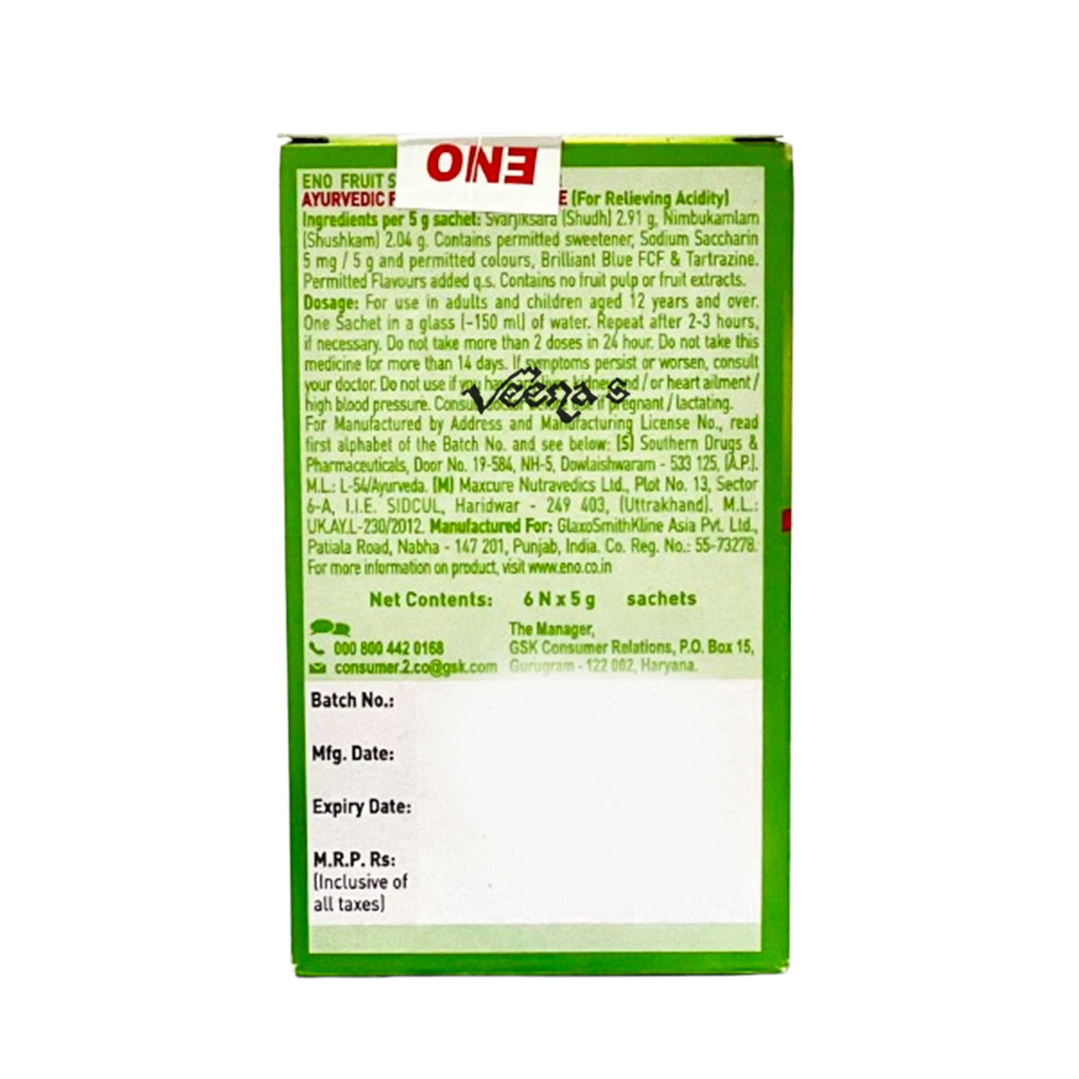 Buy ENO Fruit Salt Lemon 30g at Veenas.com - Online Indian Grocery Store UK