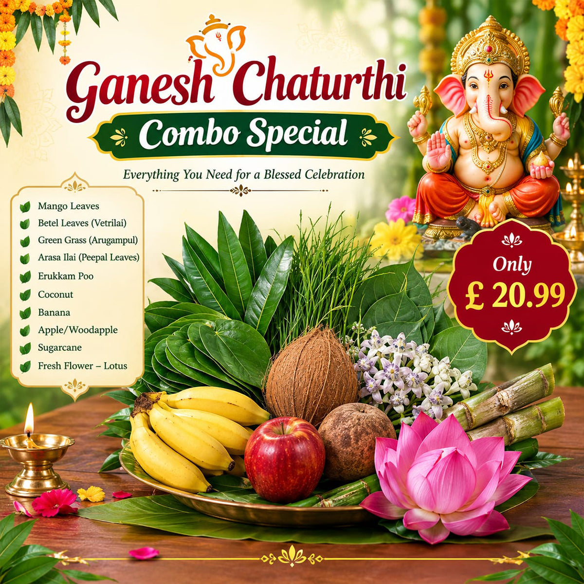 Buy Ganesh Chaturthi complete pooja kit at Veenas.com - Online Indian Grocery Store UK