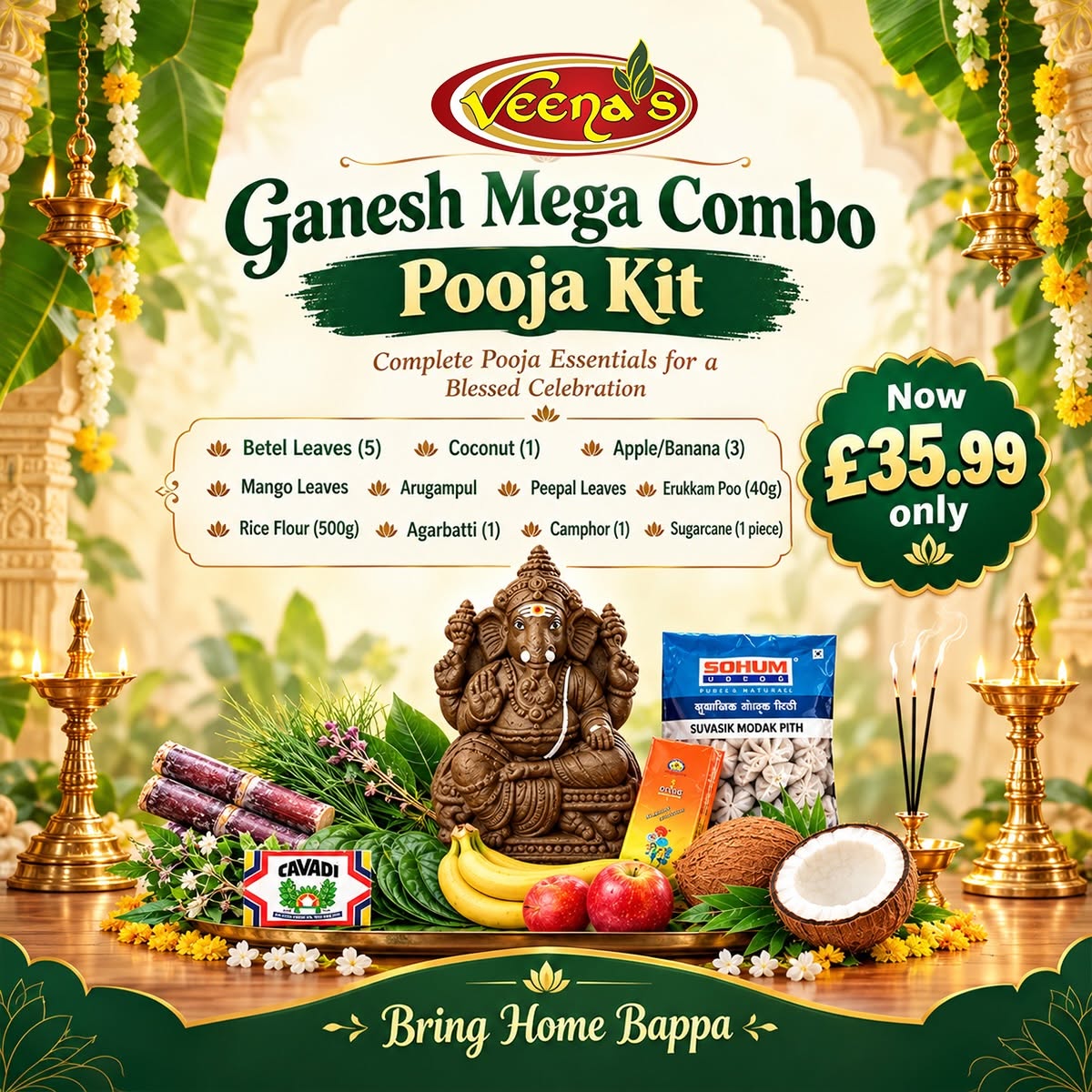 Buy Ganesha (Vinayagar) Pooja Combo Kit at Veenas.com - Online Indian Grocery Store UK