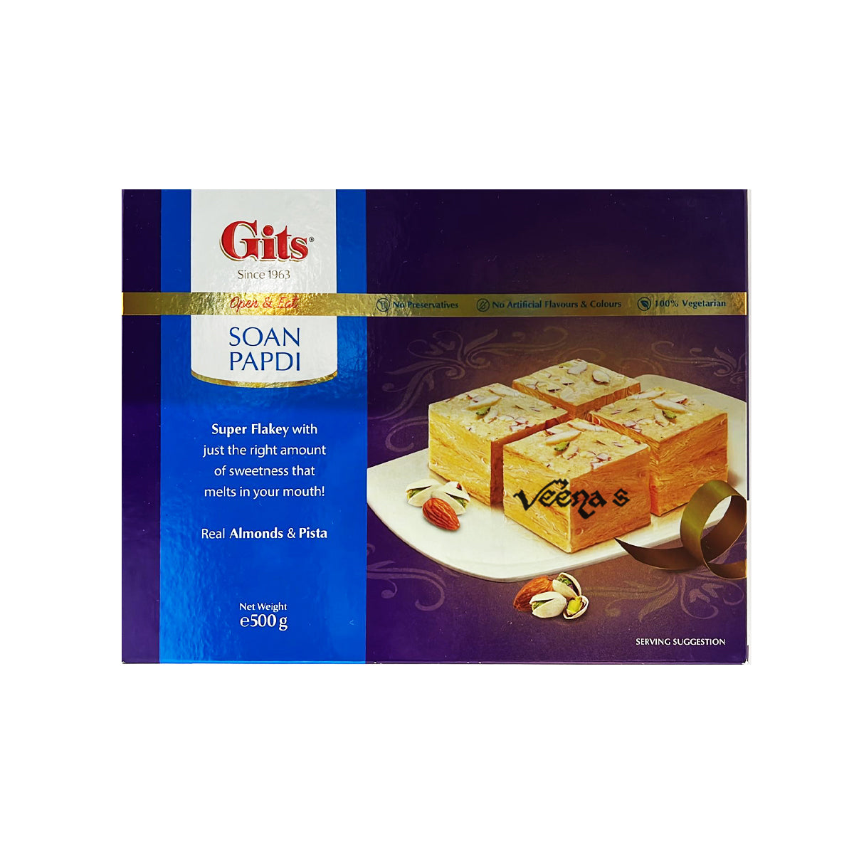 Buy Gits Soan Papdi (Almonds & Pista) 500g at Veenas.com - Online Indian Grocery Store UK