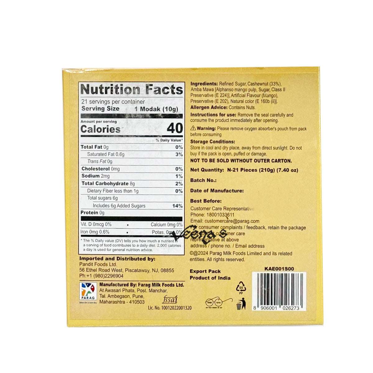 Buy Gowardhan Kaju Amba Modak 210g at Veenas.com - Online Indian Grocery Store UK
