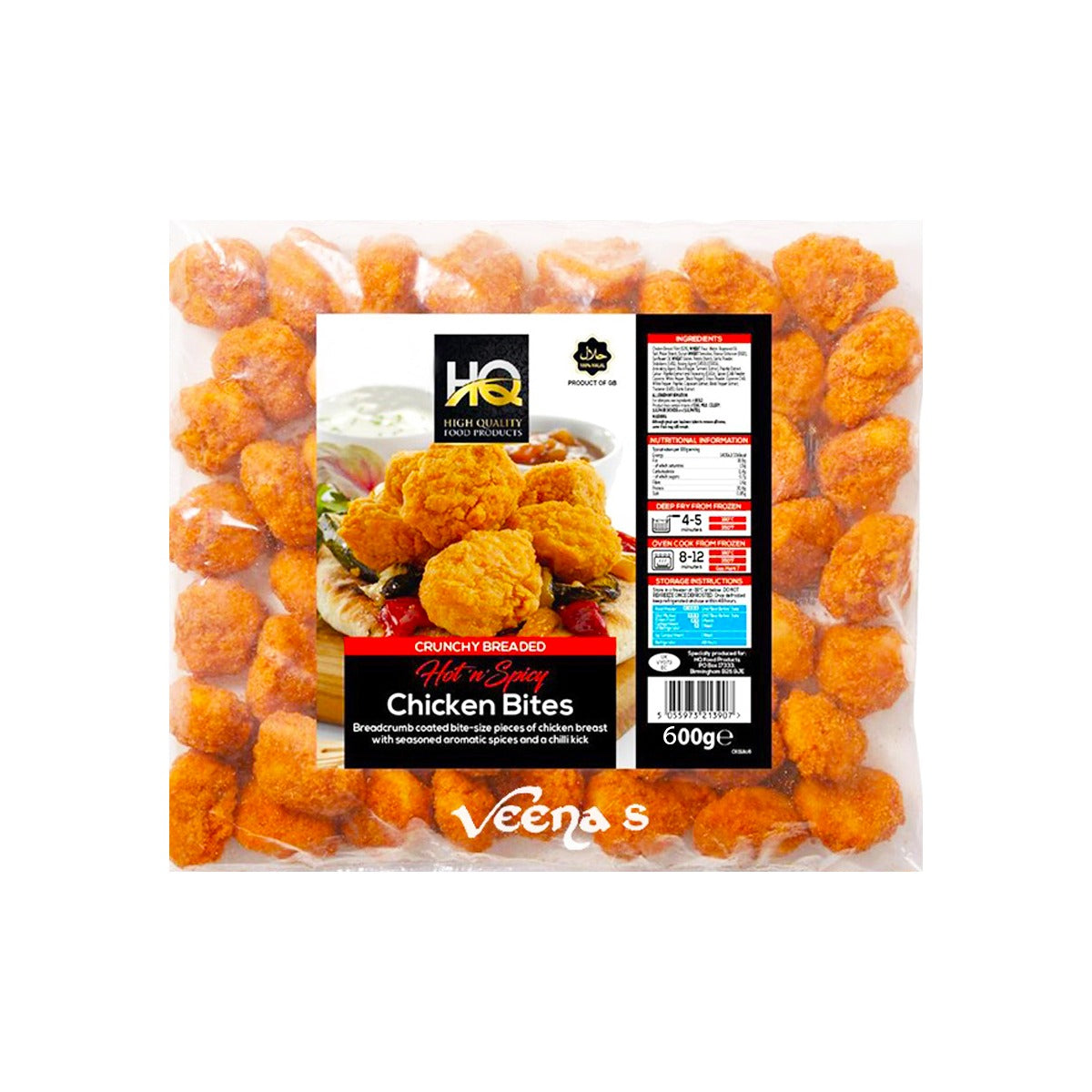 Buy HQ Crunchy Breaded Hot & Spicy Chicken Bites 600g at Veenas.com - Online Indian Grocery Store UK