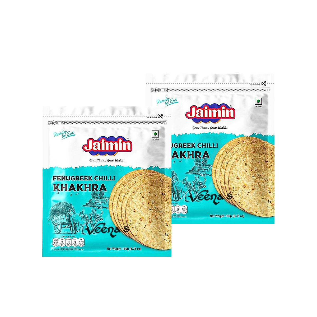 Buy Jaimin Fenugreek Chilli Khakhra Pack of 2 200g at Veenas.com - Online Indian Grocery Store UK